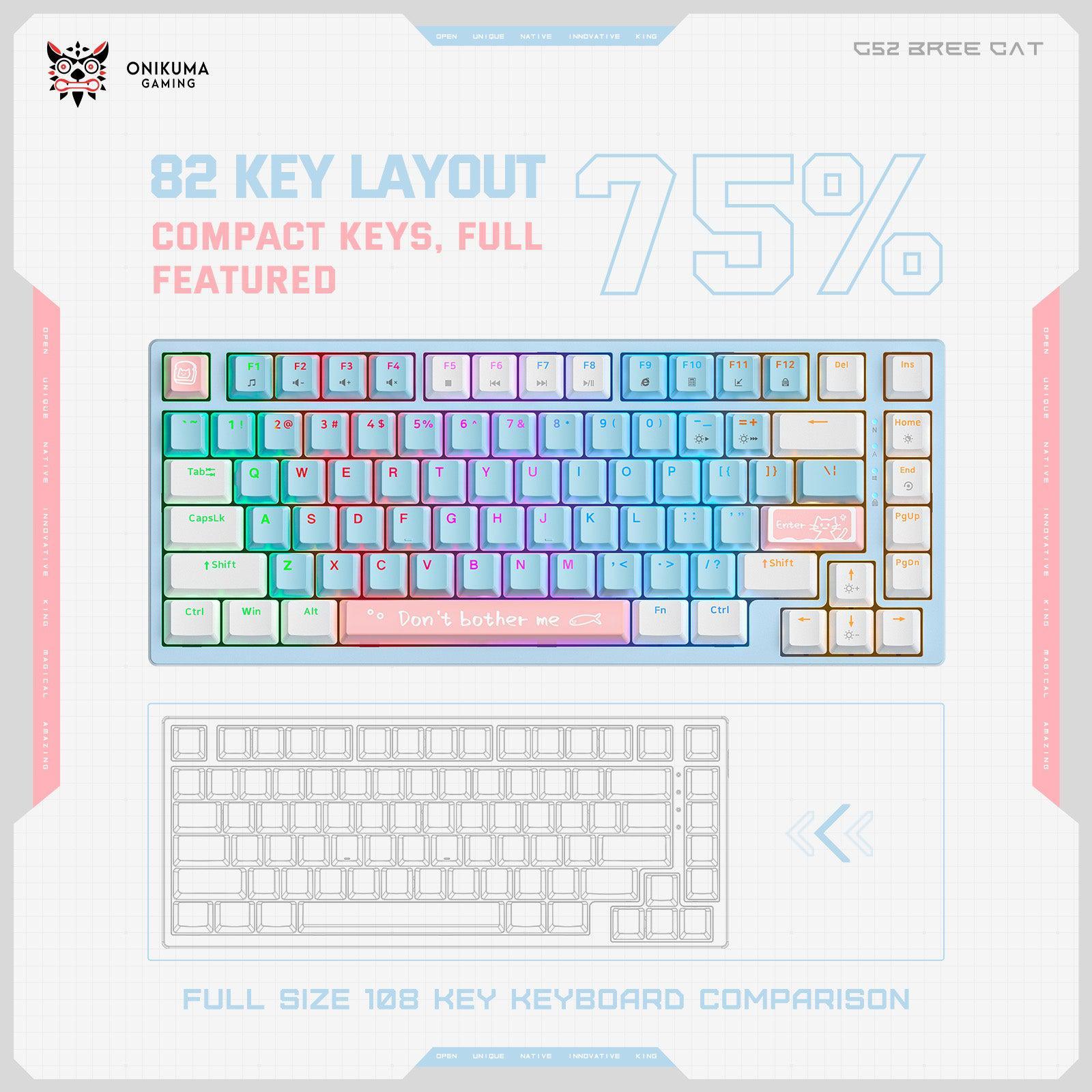 ONIKUMA G52 82 Keys USB Wired Mechanical Keyboard, Professional Gaming Keyboard with RGB Backlit Matte Key Caps for PC Laptop - onikuma-1