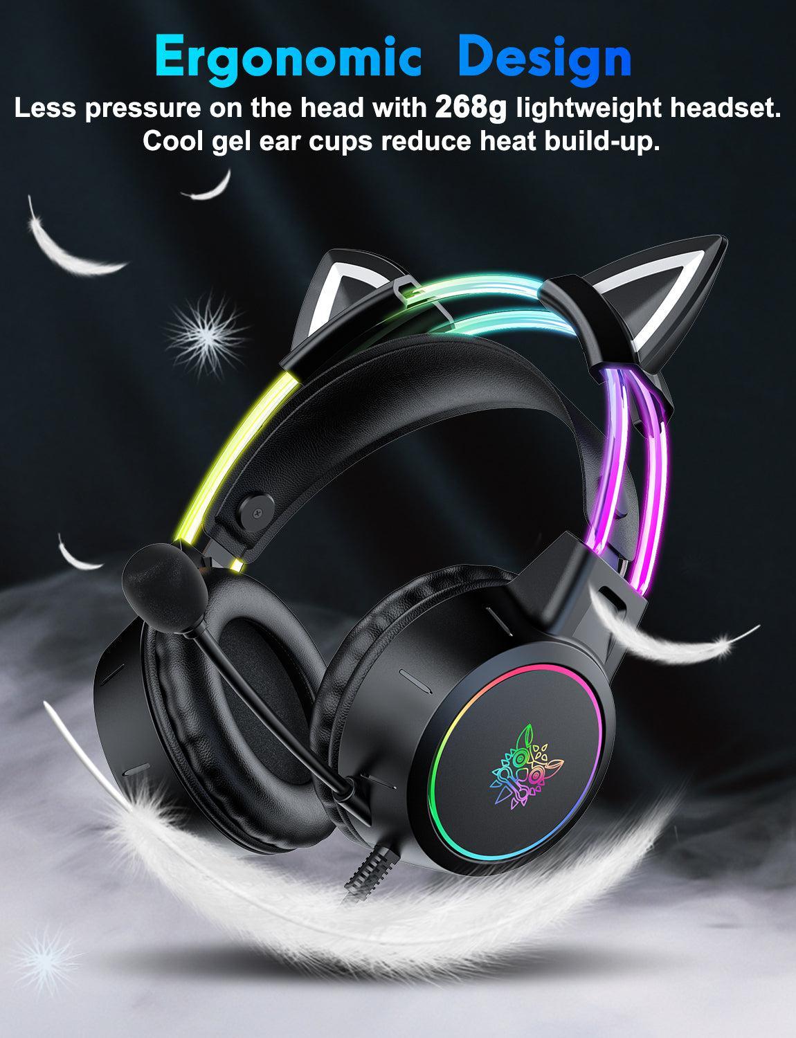 ONIKUMA X15 PRO Cat Ear Headphones, Double-Head Beam Noise Cancelling Microphone Durable Stereo Surround Gaming Headphones RGB Audifonos Alambricos Gaming Headset - onikuma-1