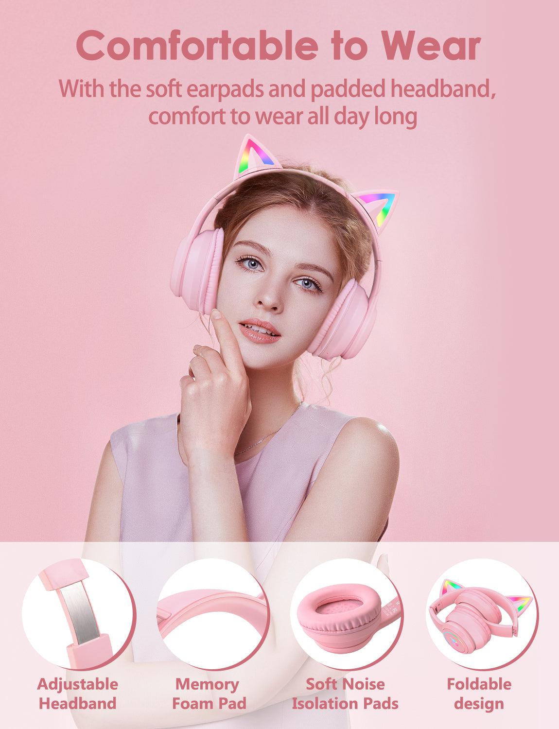 Onikuma B90 RGB Cat Ear Bluetooth 5.0 Wireless Gaming Headset