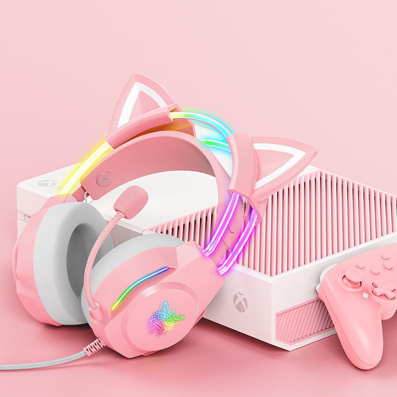 ONIKUMA X26 Head-mounted Earphone RGB Light With Cat's Ears Glow, Pink