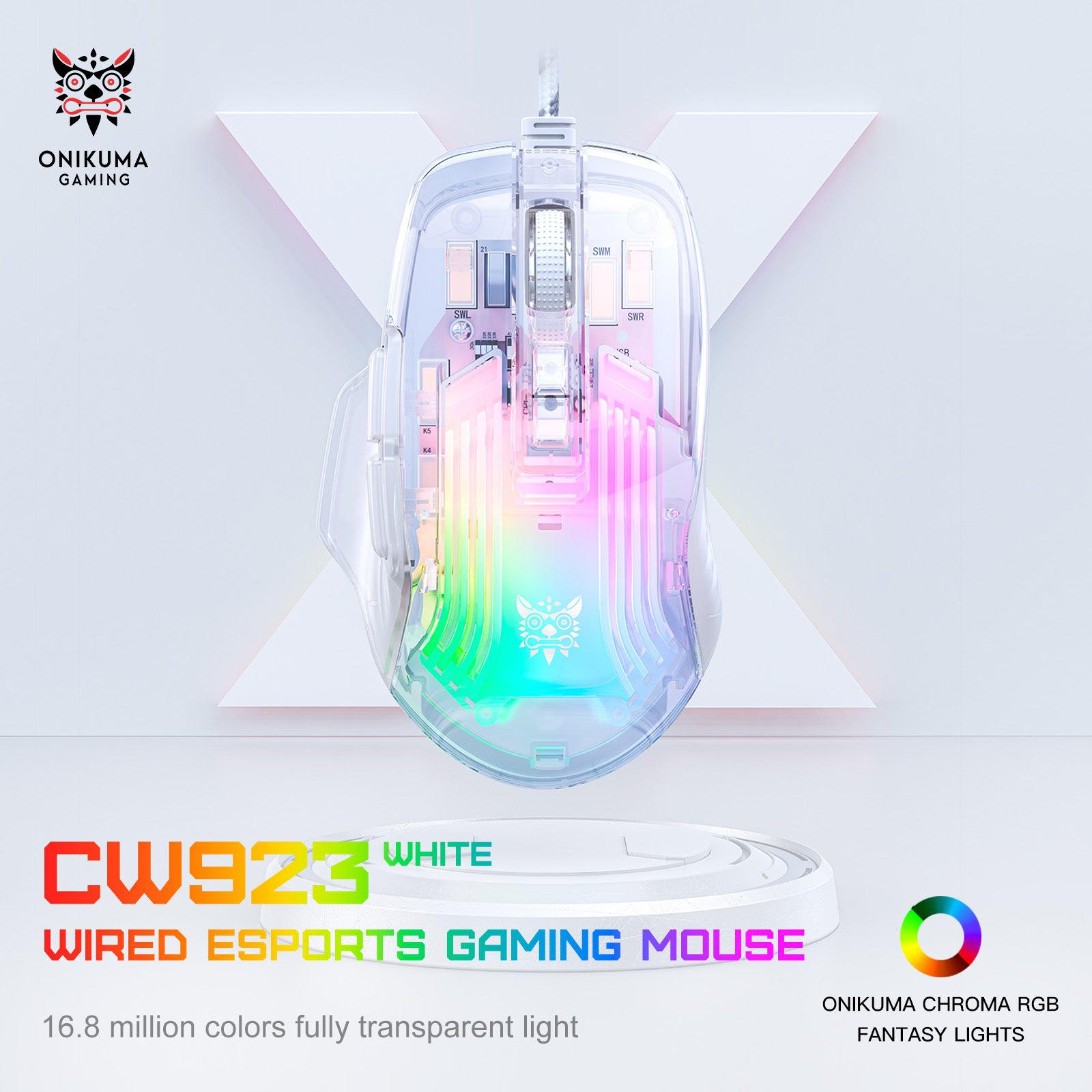 ONIKUMA CW923 Wired RGB Gaming Mouse, 12800 DPI Esports PC Mice for Laptop, Full Body Transparent Design