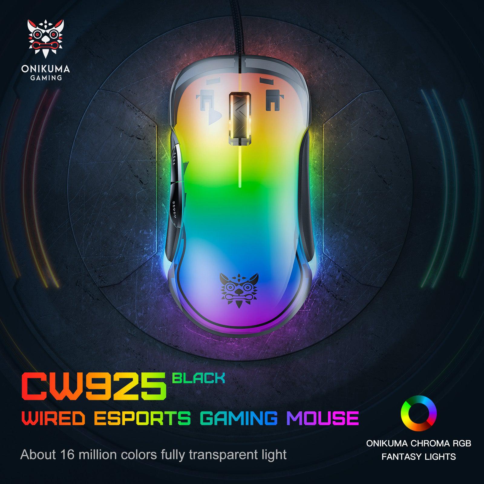 ONIKUMA CW925 RGB Backlit Wired Gaming Mouse, Up to 12800 DPI, Light weight, Transparent Black