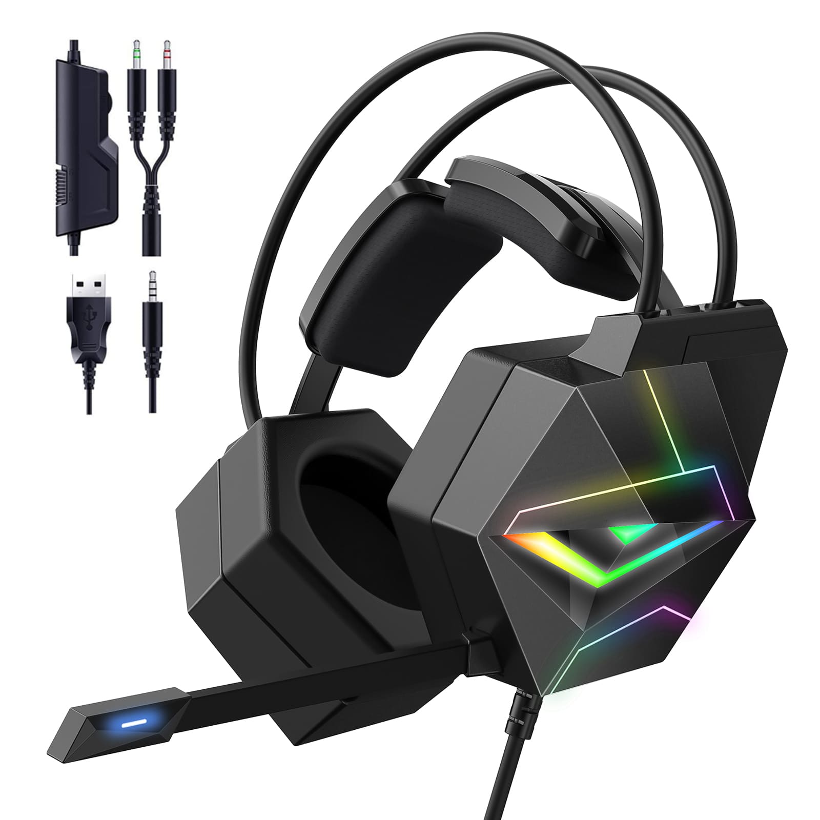 ONIKUMA X20 RGB Gaming Headset Noise Canceling Headphone 7.1 Surround Sound with HD Mic for PS4 PC Xbox - onikuma-1