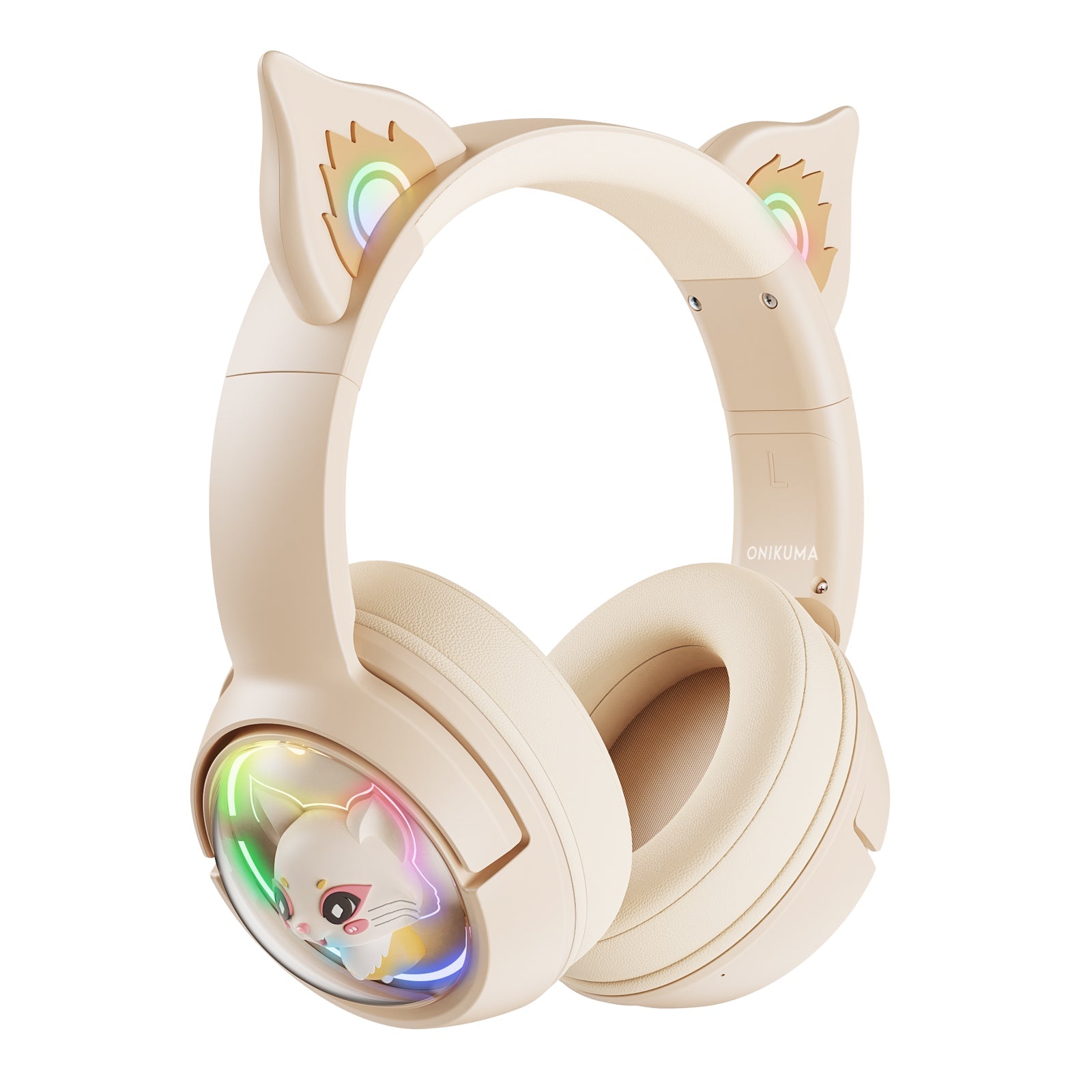 ONIKUMA B5 RGB Cat Ear Bluetooth Wireless Gaming Headset, Ivory