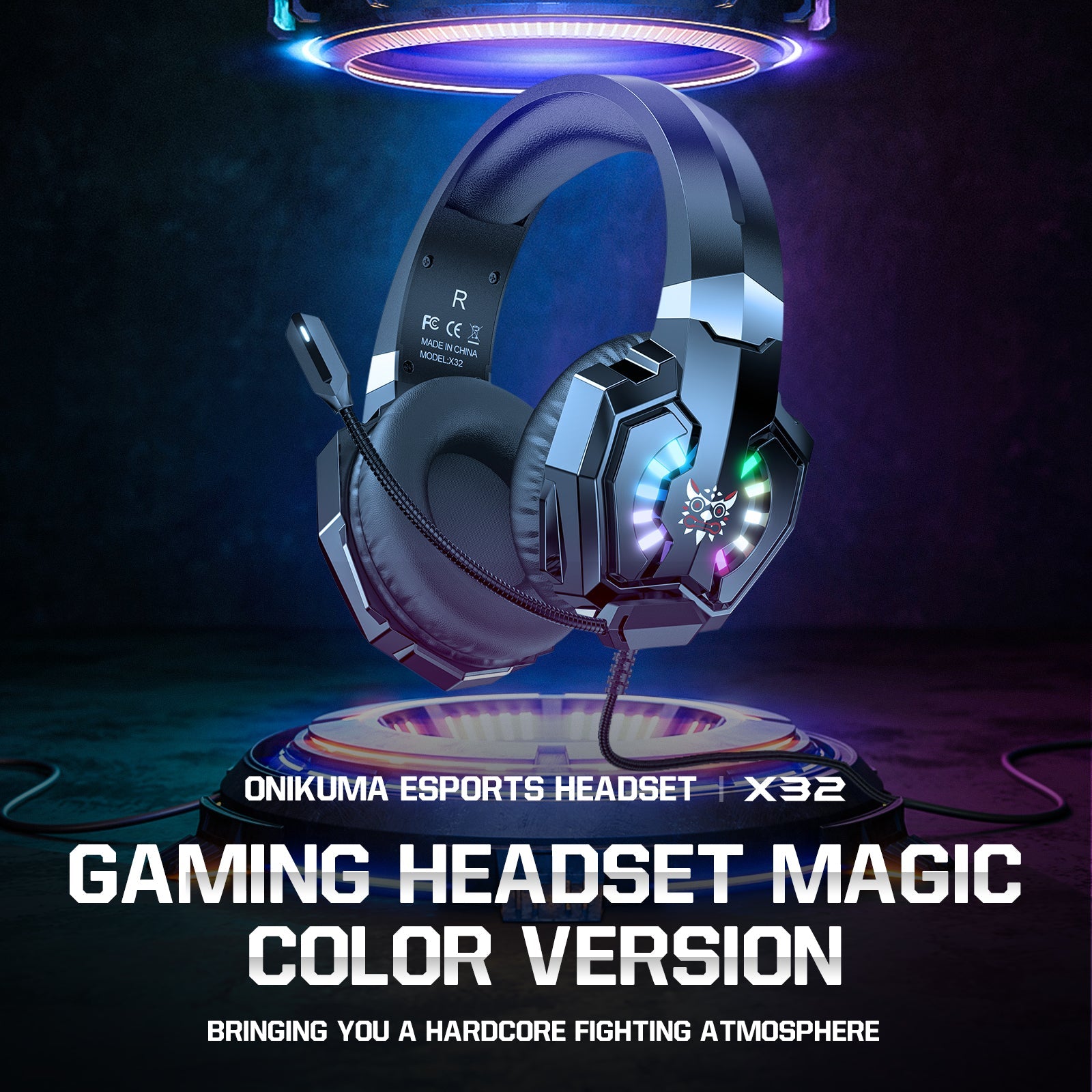 ONIKUMA X32 Wearable Wired Gaming Headset with Flexible Mic LED Lights