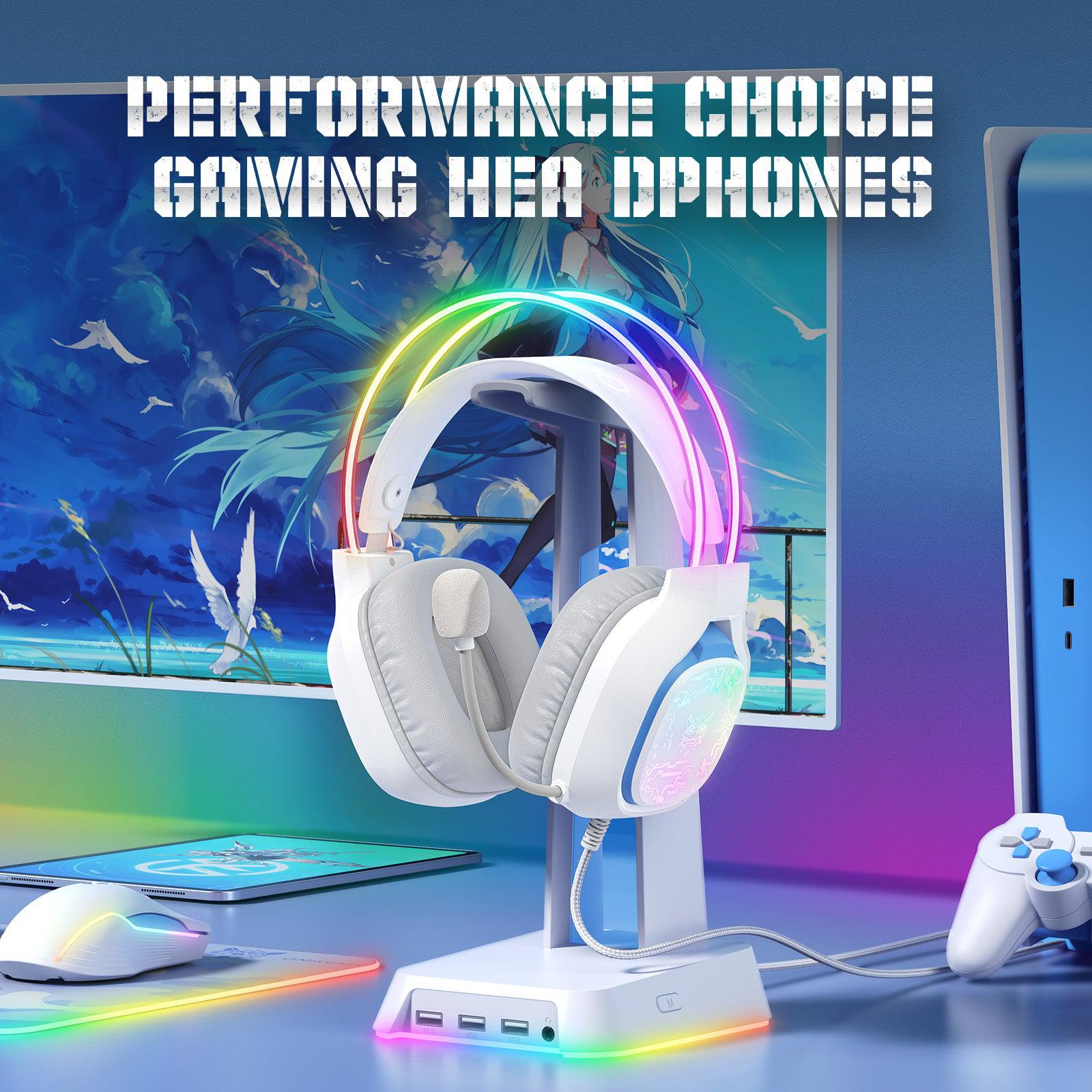 ONIKUMA X22 USB + 3.5mm Cool RGB Dynamic Light Wired Gaming Headset , White