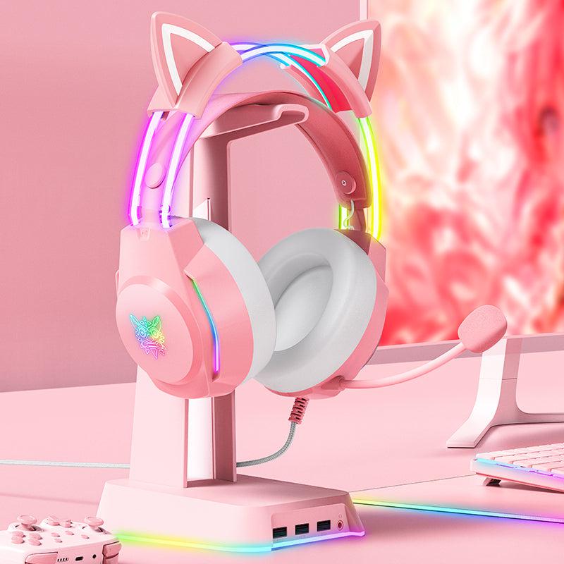 ONIKUMA X26 Head-mounted Earphone RGB Light With Cat's Ears Glow, Pink