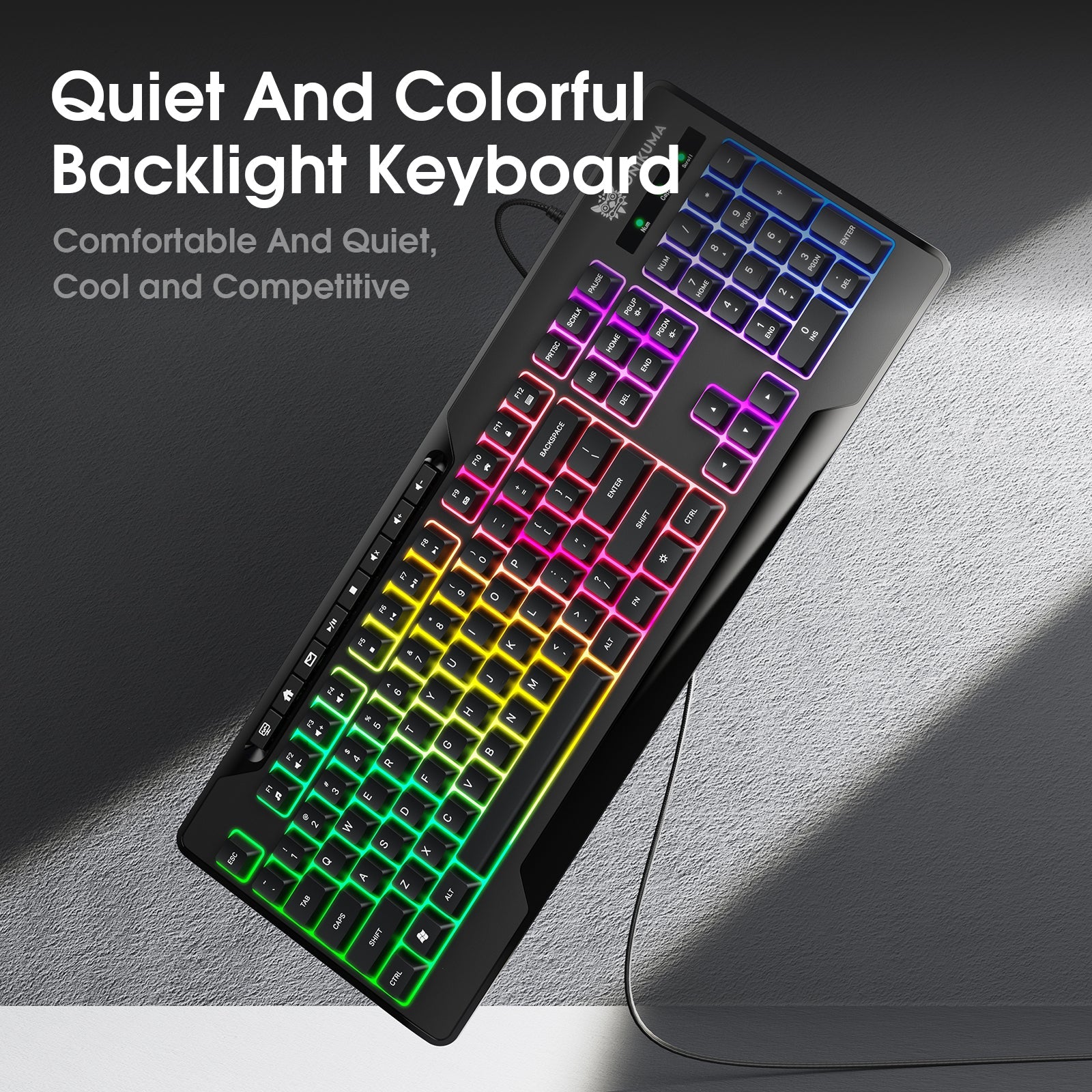 ONIKUMA G32 Matte Black Wired Gaming Keyboard with RGB Backlit Matte Key Caps