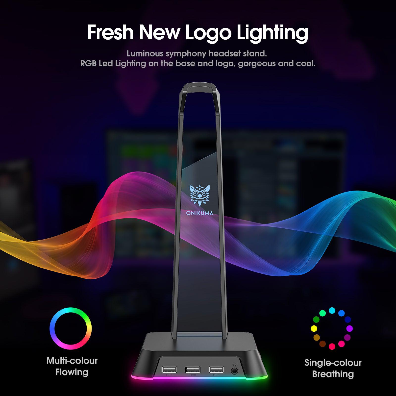 ONIKUMA ST2 RGB Gaming Headphone Stand with 3 USB and 3.5mm AUX Ports