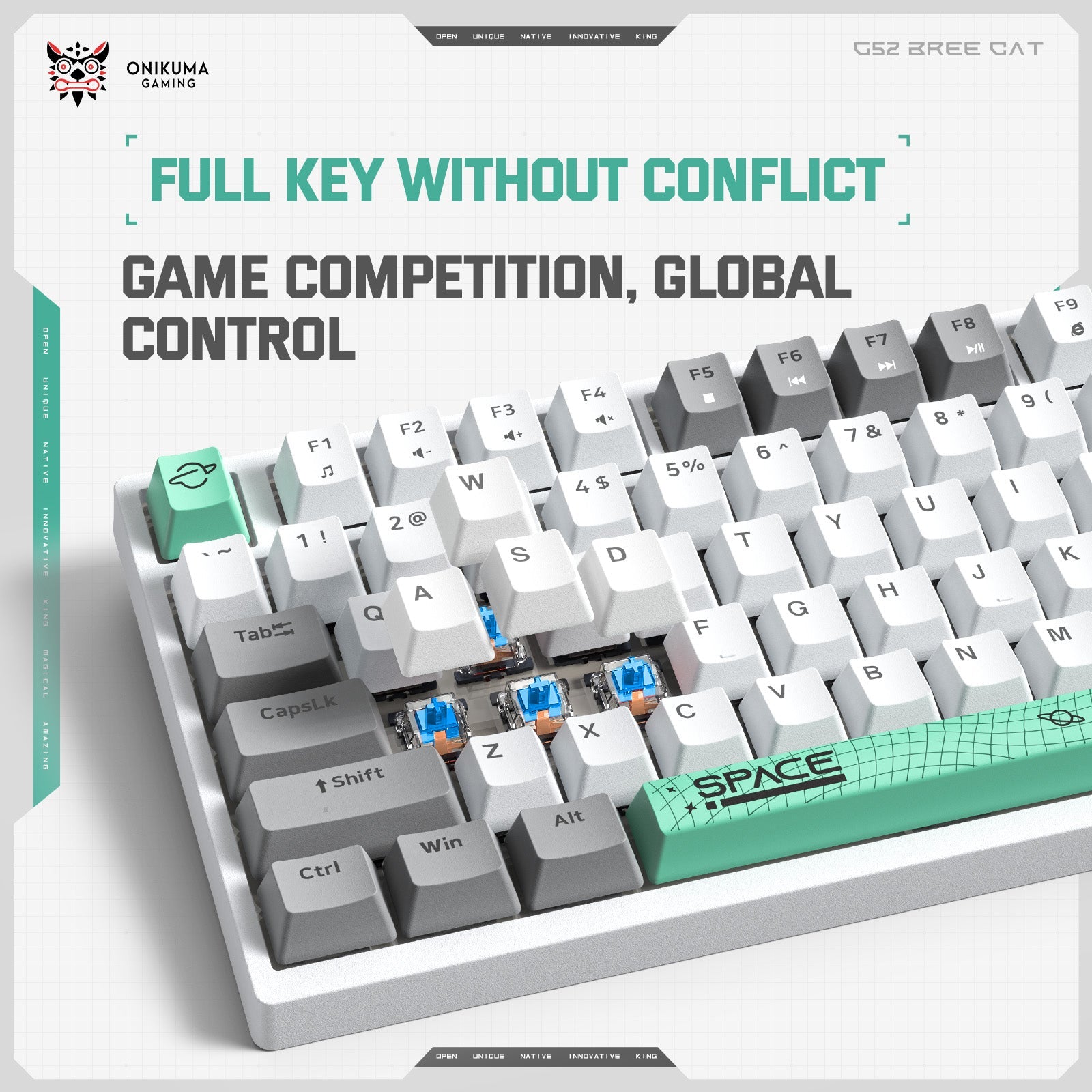 New ONIKUMA G38 Three Color Wired Mechanical Keyboard, 98 Keys Gamer For PC Laptop, White, Blue Switch 