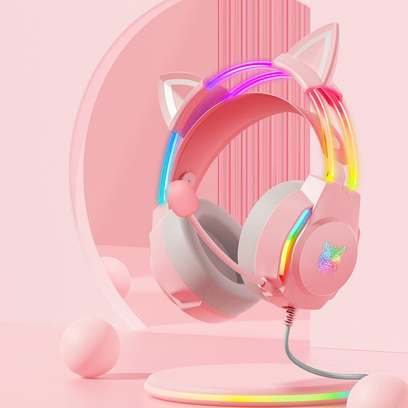 ONIKUMA X26 Head-mounted Earphone RGB Light With Cat's Ears Glow, Pink