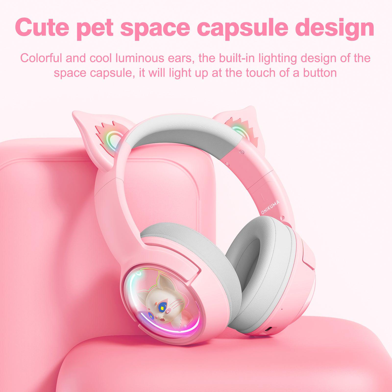 ONIKUMA B5 Bluetooth Wireless Gaming Headset， Cute Pet Space Capsule Design