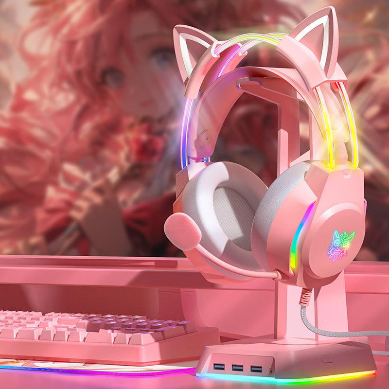 ONIKUMA X26 Head-mounted Earphone RGB Light With Cat's Ears Glow, Pink