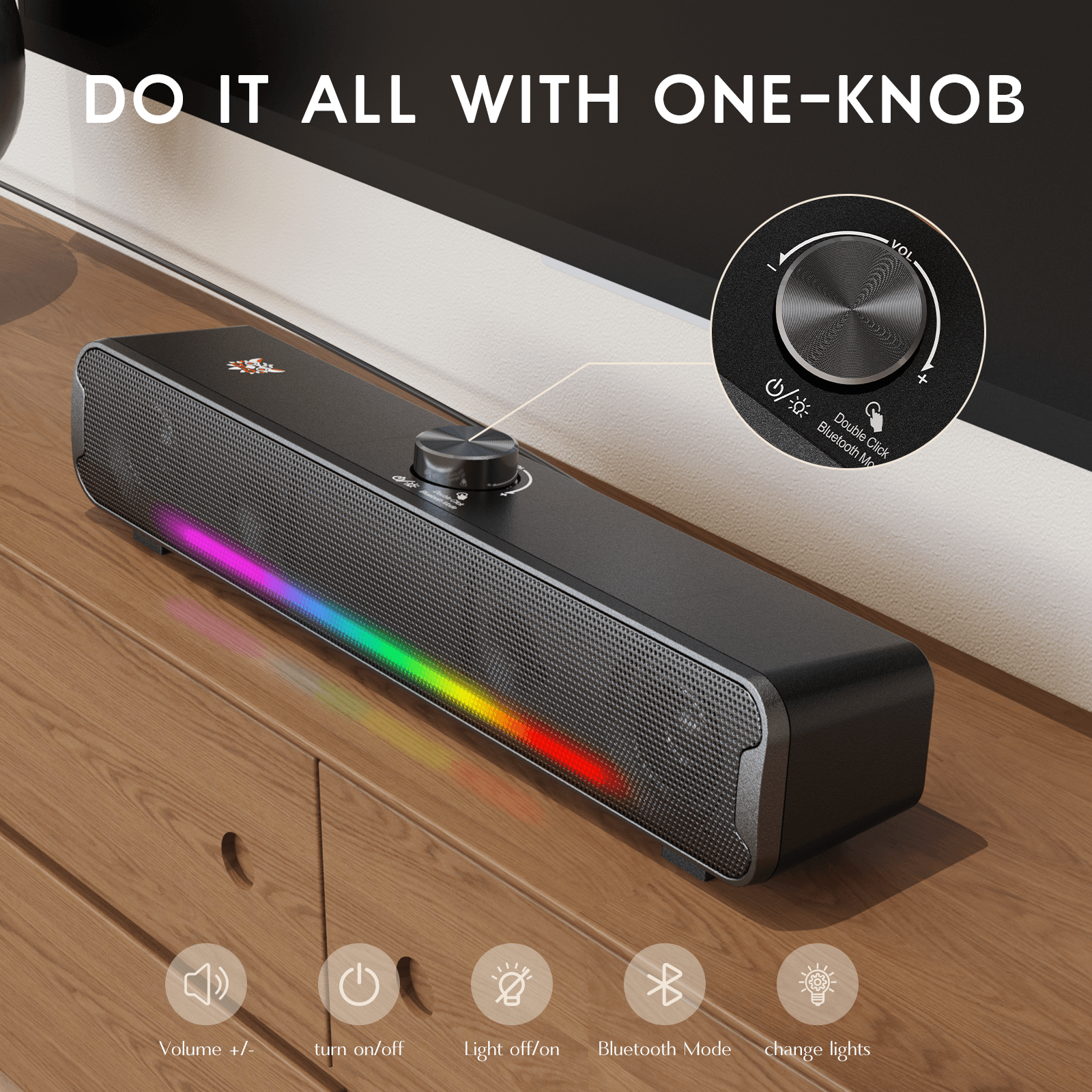 ONIKUMA L16 Bluetooth-compatible Speaker with RGB Light, Powerful Computer Speaker Portable Soundbar for TV Home Theater PC Gaming - onikuma-1