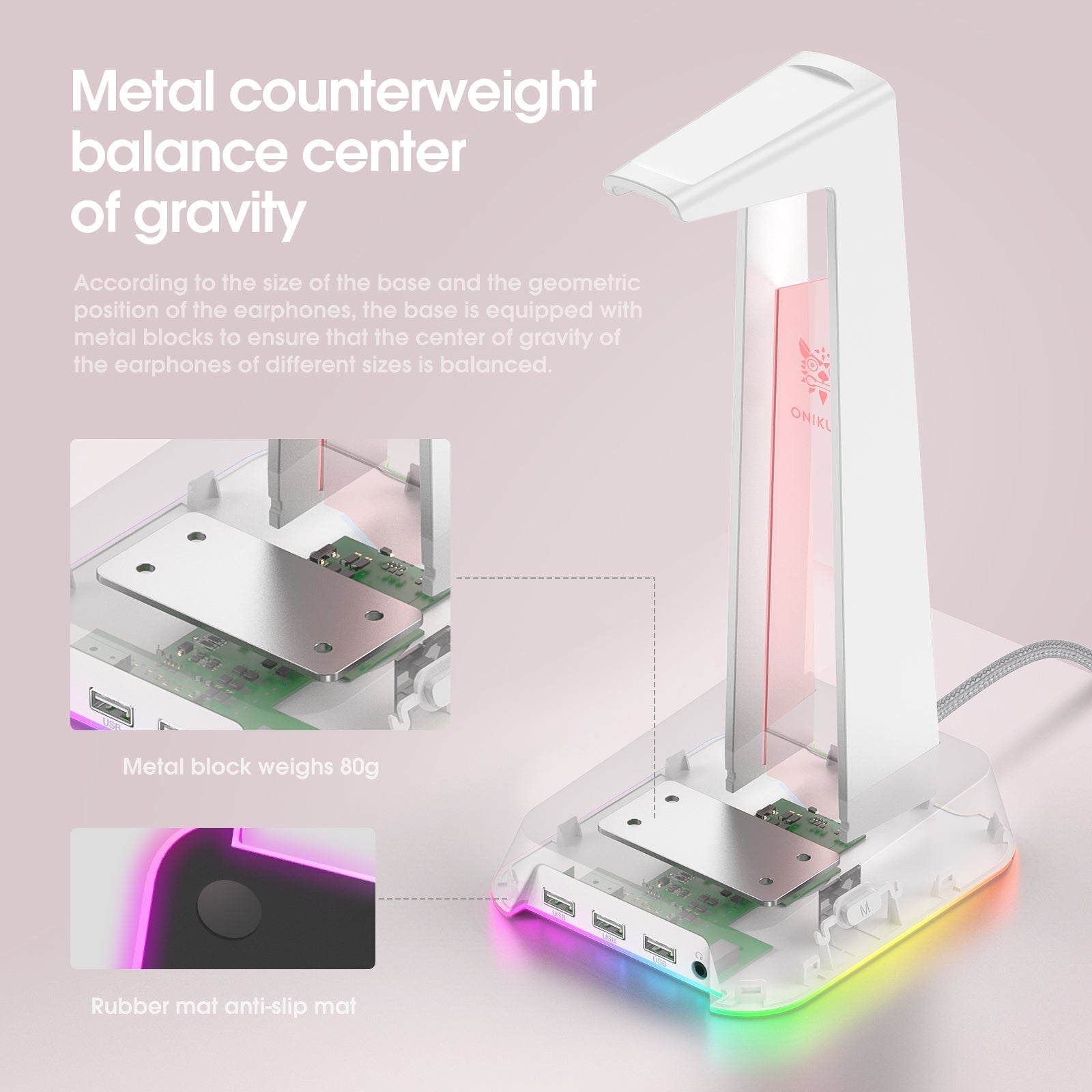 ONIKUMA ST2 RGB Gaming Headphone Stand with 3 USB and 3.5mm AUX Ports