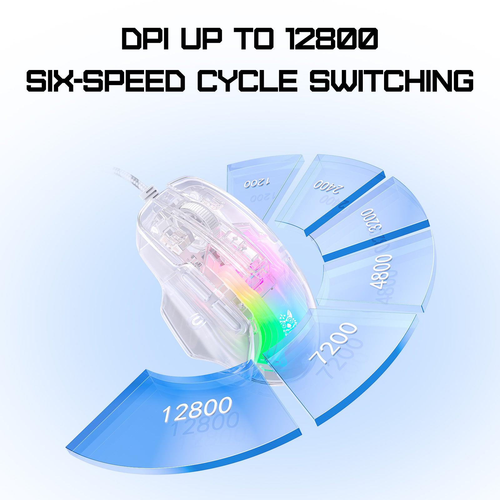 ONIKUMA CW923 Wired RGB Gaming Mouse, 12800 DPI Esports PC Mice for Laptop, Full Body Transparent Design