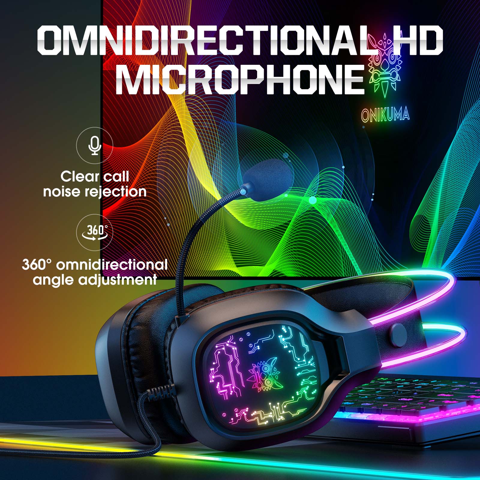 ONIKUMA X22 USB + 3.5mm Cool RGB Dynamic Light Wired Gaming Headset with Mic, Cable 1.8m - onikuma-1