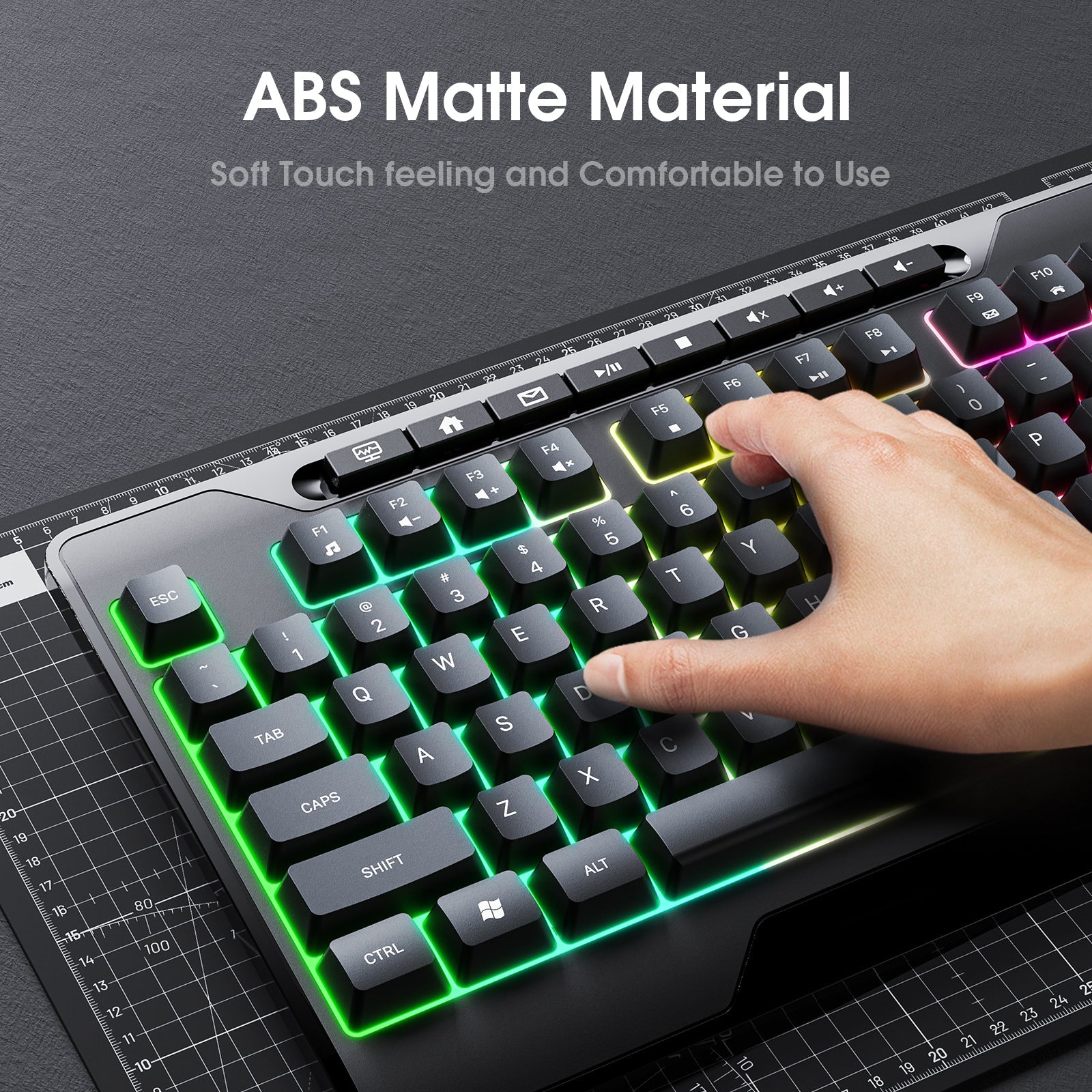 ONIKUMA G32 Matte Black Wired Gaming Keyboard with RGB Backlit Matte Key Caps