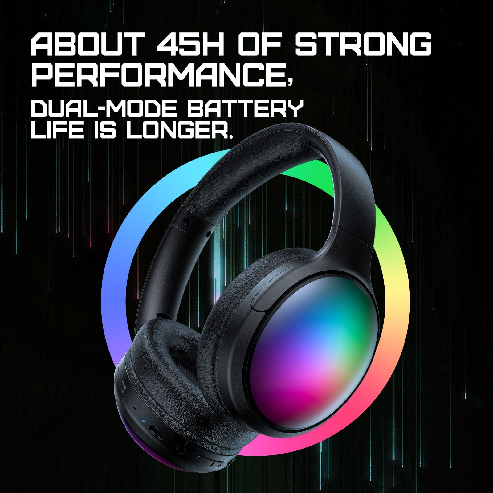 ONIKUMA B3 Wireless Bluetooth Headphones with ANC Microphone, Rainbow RGB Lights Effect Lightweight Foldable Over-Ear Headphones with Music & Game Mode, 45H Plays for Travel Home Office, Hands-Free Clear Calls