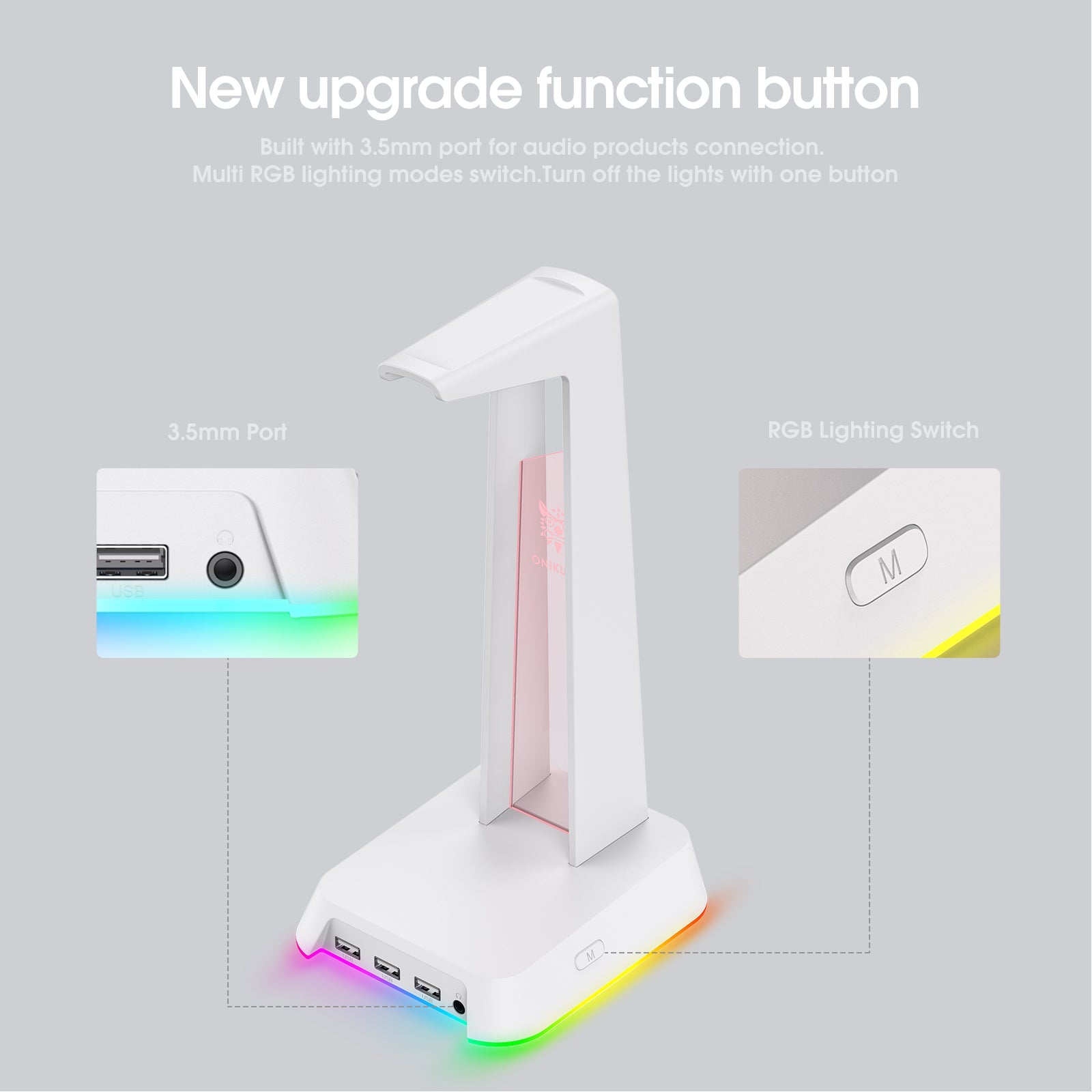 ONIKUMA ST2 RGB Gaming Headphone Stand with 3 USB and 3.5mm AUX Ports