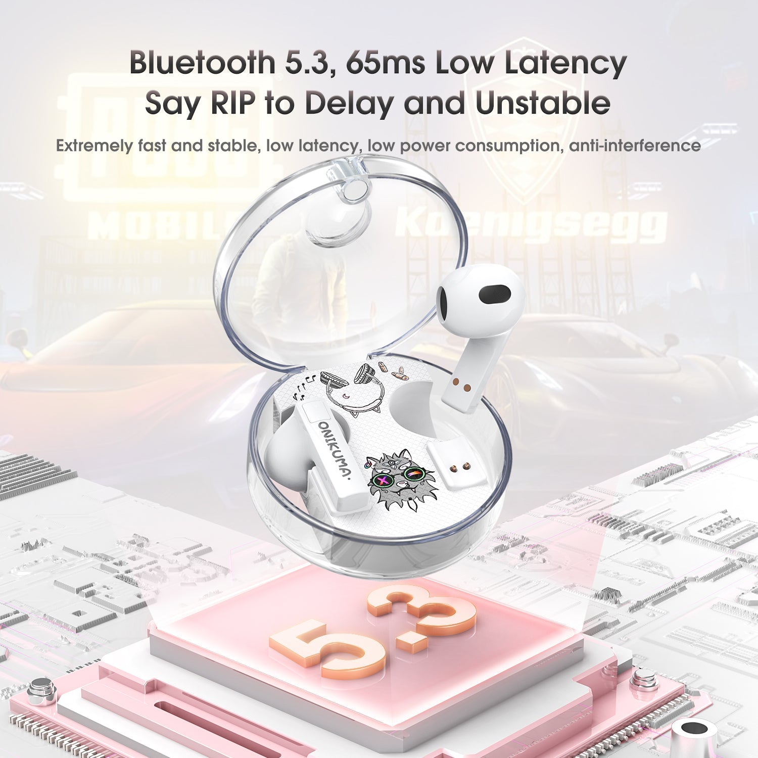 ONIKUMA T301 TWS Cartoon Earphone Touch Control Wireless Bluetooth-compatible 5.3 Headset Sports Earbuds Gaming Headset Gamer With Mic