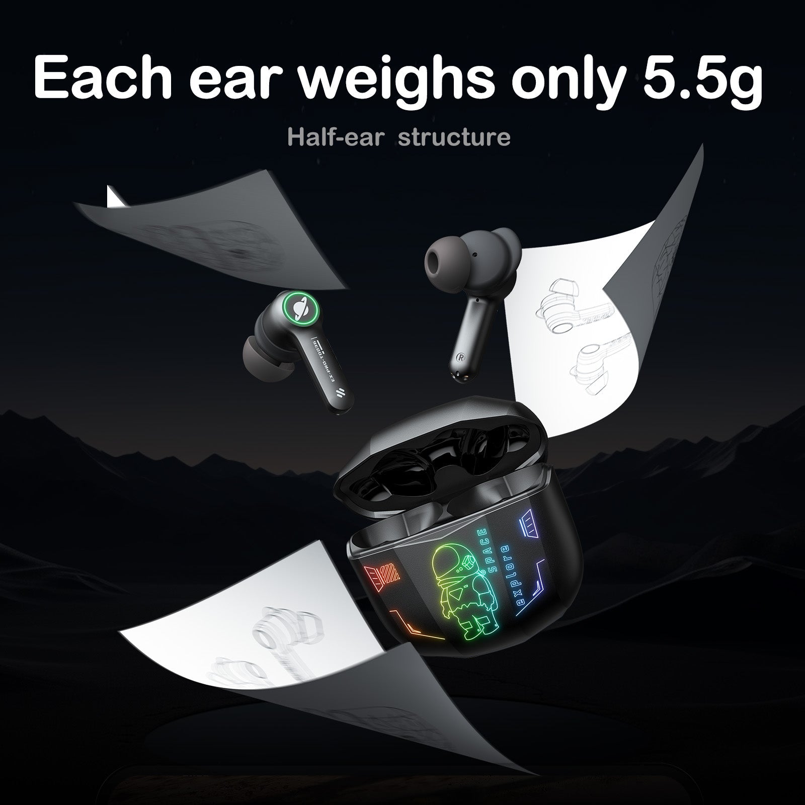 ONIKUMA T36 RGB TWS Gaming Earbuds 40MS Delay Bluetooth5.0 Noise Reduction for Game Music