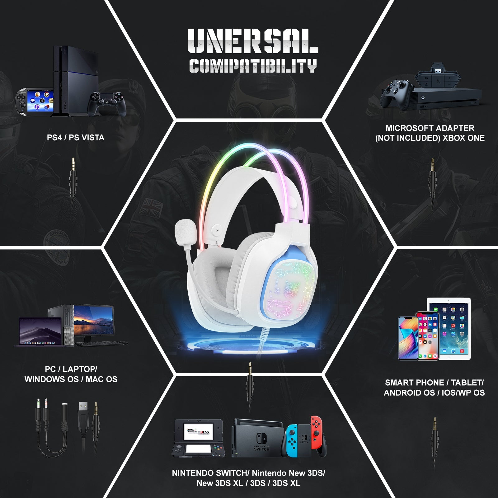 ONIKUMA X22 USB + 3.5mm Cool RGB Dynamic Light Wired Gaming Headset with Mic, Cable 1.8m - onikuma-1