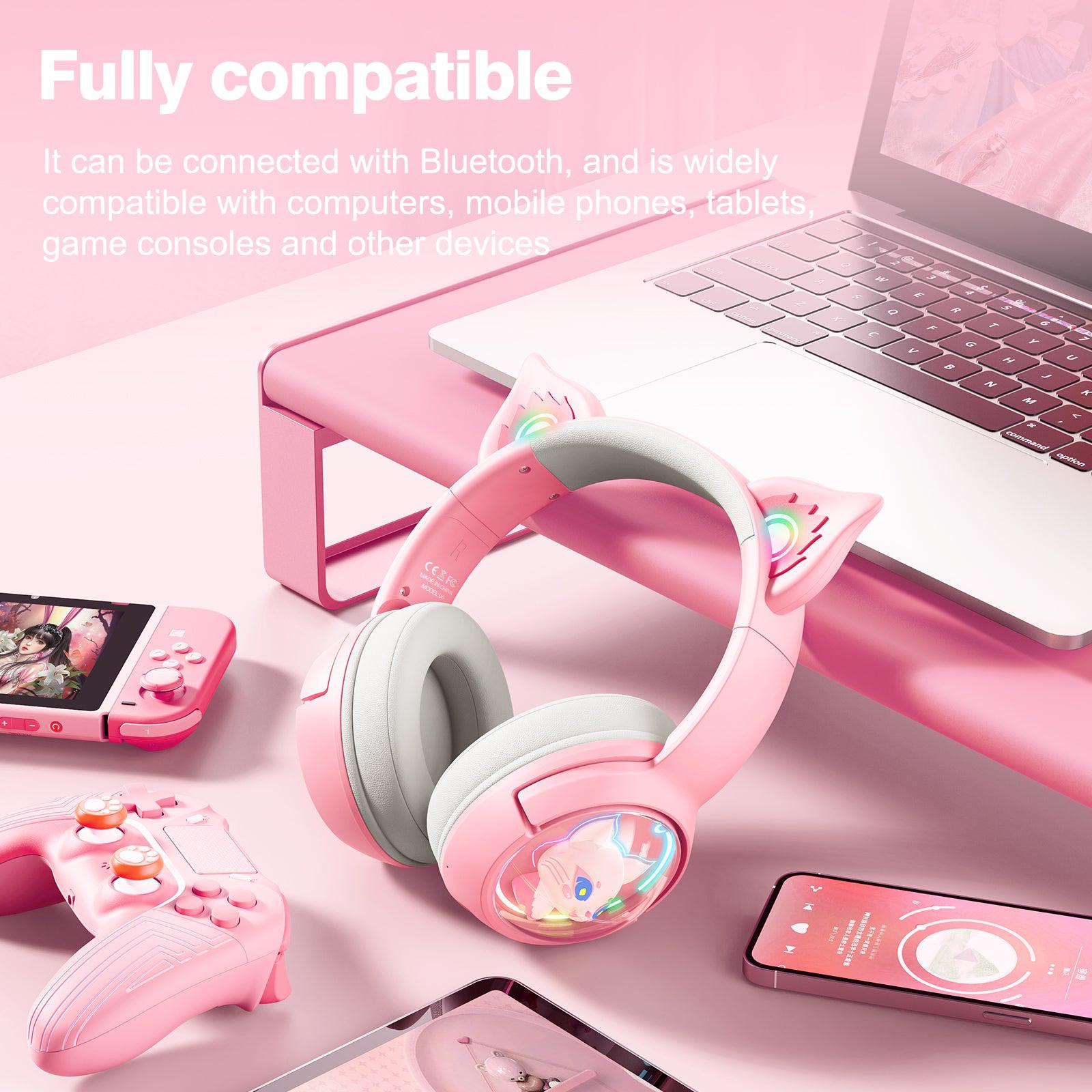 ONIKUMA B5 RGB Pink Cat Ear Bluetooth Wireless Gaming Headset