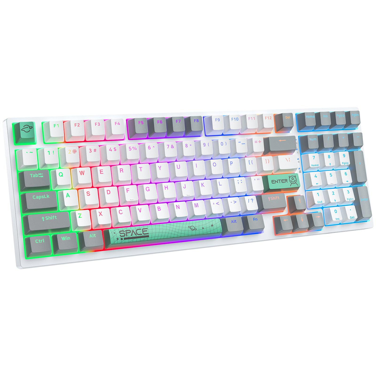 New ONIKUMA G38 Three Color Wired Mechanical Keyboard with Matte Key Caps RGB Backlit, 98 Keys Gamer For PC Laptop, White