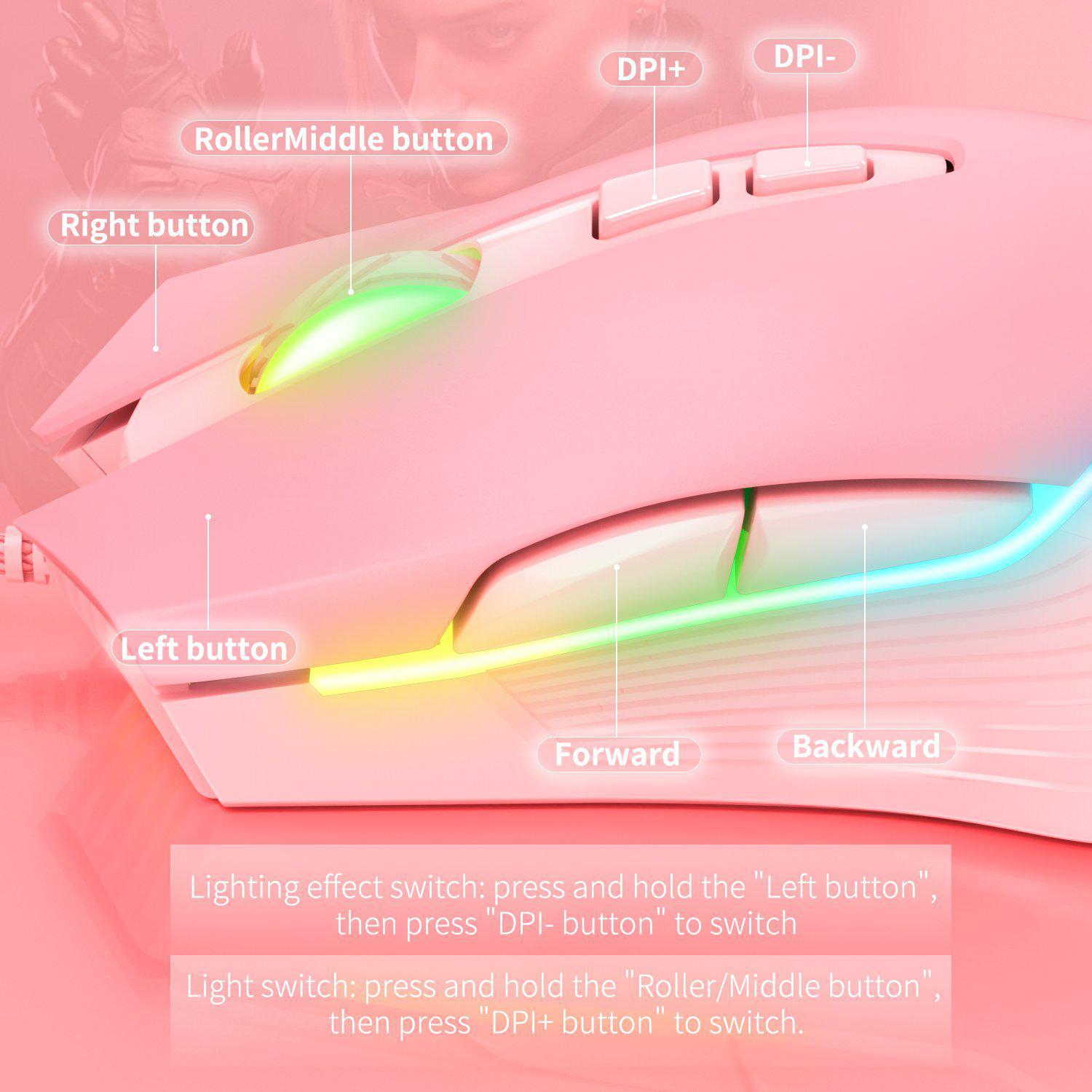 ONIKUMA CW905 6400 DPI Wired Gaming Mouse USB Game Mice 7 Buttons Design Breathing LED Colors for Laptop PC Gamer