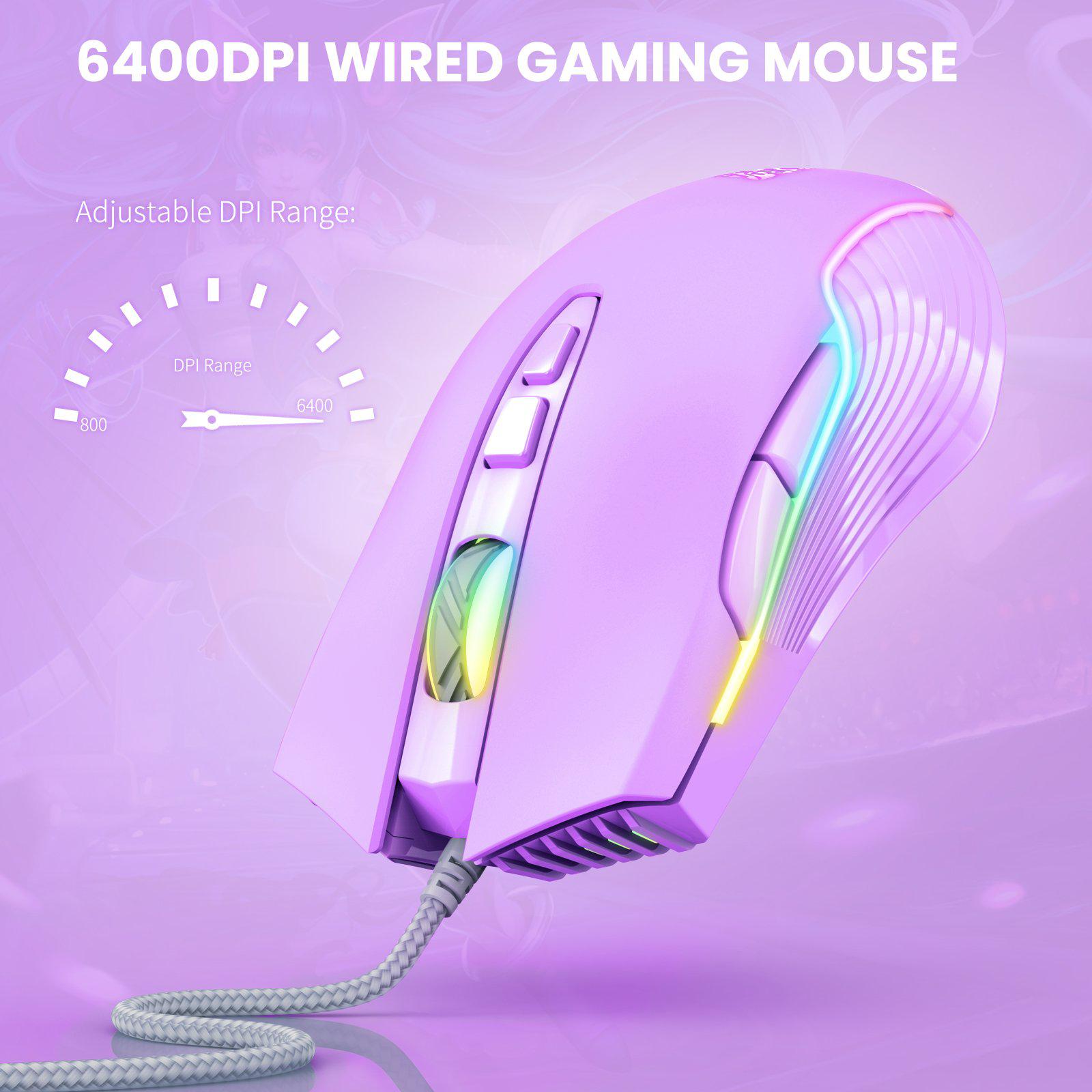 ONIKUMA CW905 6400 DPI Wired Gaming Mouse USB Game Mice 7 Buttons Design Breathing LED Colors for Laptop PC Gamer