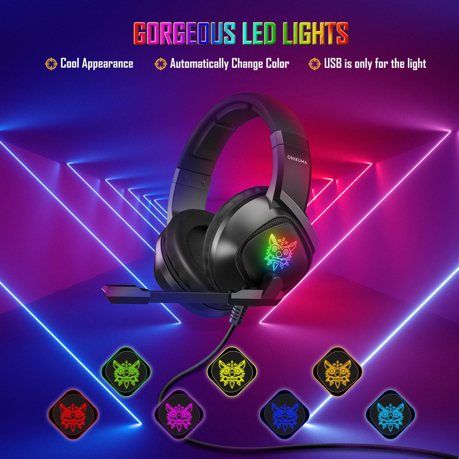 ONIKUMA K19 Professional Game Headphone with MIC RGB LED Backlight Wired Gamer Headset Noise Canceling ForPC/PS4/XBOX