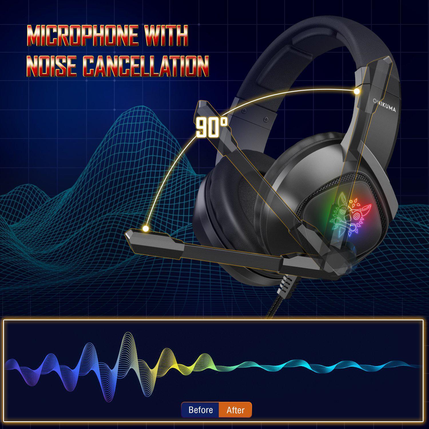 ONIKUMA K19 Professional Game Headphone with MIC RGB LED Backlight Wired Gamer Headset Noise Canceling ForPC/PS4/XBOX