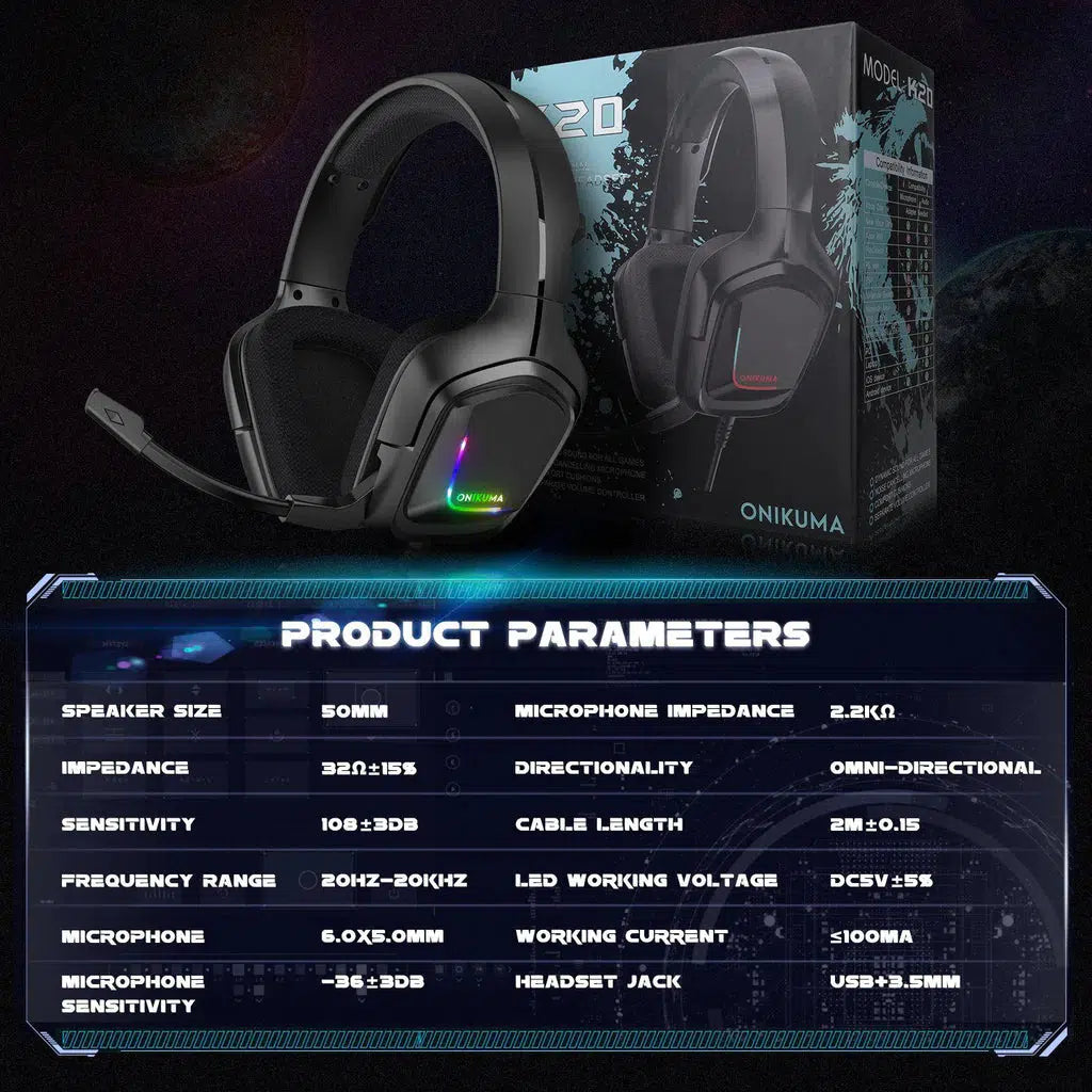 Product Parameters | ONIKUMA K20 Gaming Headsets - Black