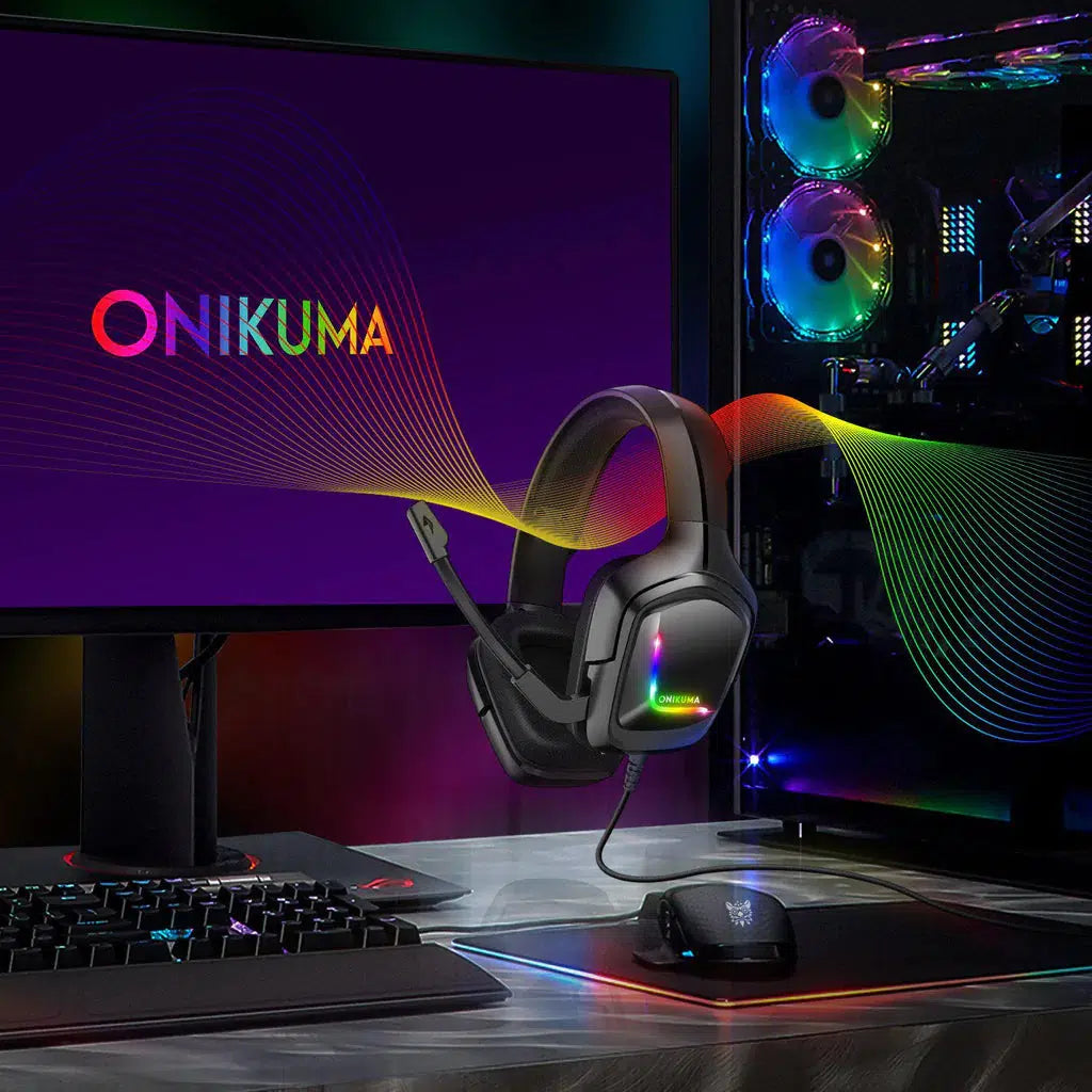 ONIKUMA K20 Wired Gaming Headsets With Microphone RGB Light - Black