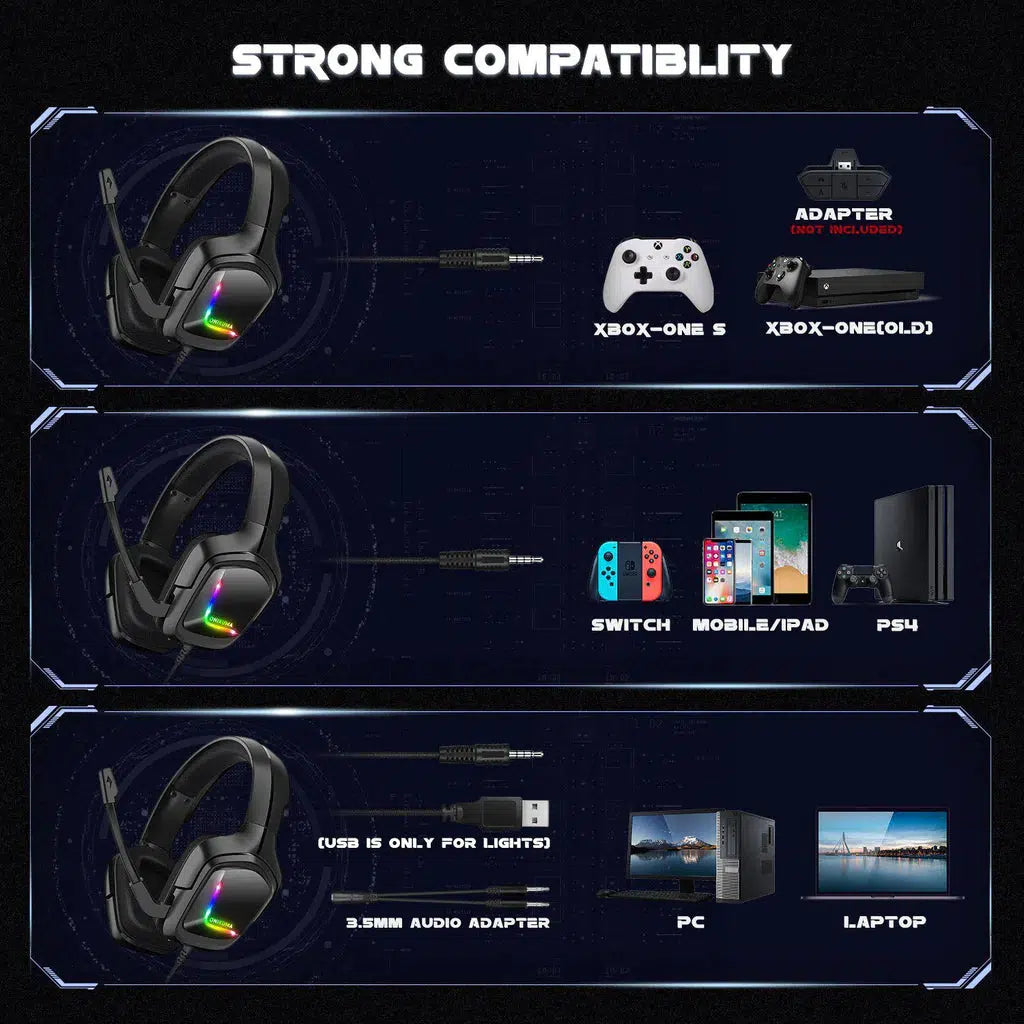 Strong Compatiblity | ONIKUMA K20 Gaming Headsets - Black